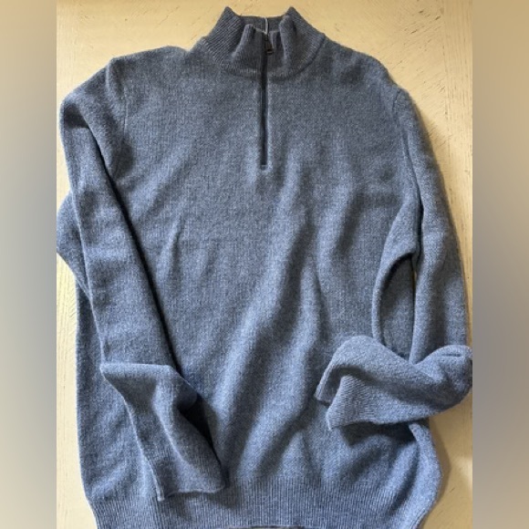 RALPH LAUREN PURPLE LABEL MEN QUARTER ZIP CASHMERE SWEATER INDIGO - Picture 4 of 9